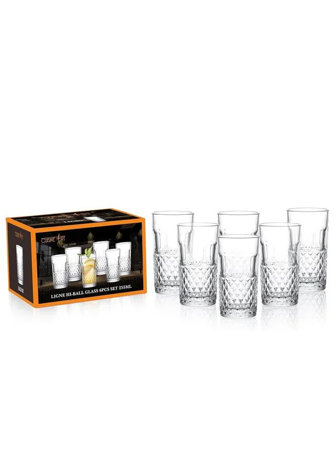 كويزين أرت 6-Piece Ligne Hi-Ball Drinking Glasses Set 255Ml